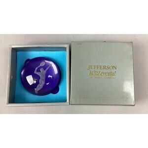 Vintage Jefferson Hi-Lite Crystal Paperweight Tennis Player Motif, Art Engraving
